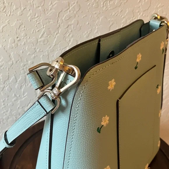 Kate Spade:Darcy Aphrodite Mint Green Floral Small Bucket CrossbodyBag- GoldTone - Picture 12 of 16